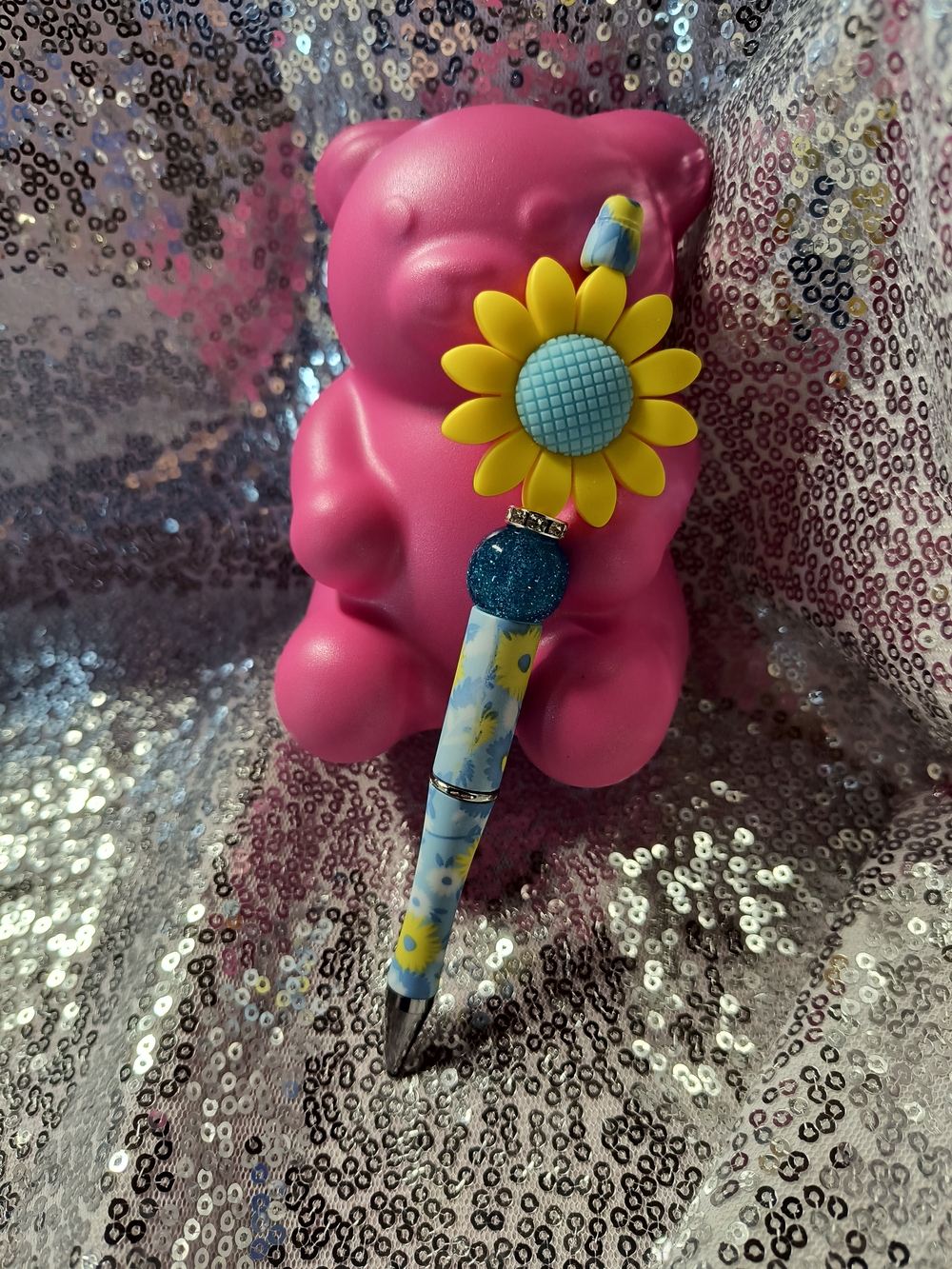 Cheerful Sunflower Pen Topper Accessory - Yellow & Blue